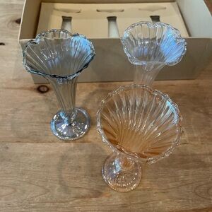 Cost Plus World Market 3 Parisian Bud Vases  beveled glass blue peach white